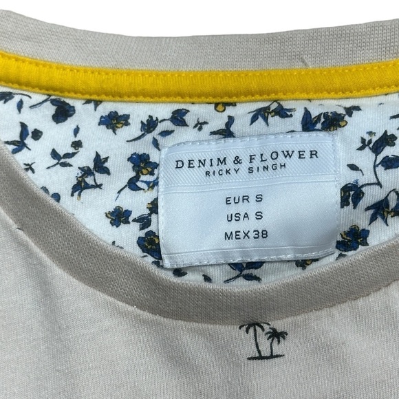 Denim & Flower Beige Palm Tree Print 100% Cotton Short Sleeve Tee Men’s US S - Picture 4 of 8